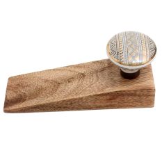 2 Pieces Golden Border Pattern Flat Ceramic Wooden Door Stopper